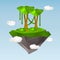 Floating island with jungle in the polygon style color illustration