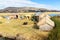 Floating Islands on Lake Titicaca Puno, Peru, South America, thatched home.