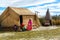 Floating Islands on Lake Titicaca Puno, Peru, South America, thatched home. Dense root that plants Khili interweave