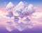 Floating islands in a lavender-colored sky. Surreal, dreamlike art style