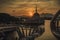 The floating mosque of Kuching and The Darul Hana Bridge during sunset