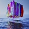 Floating multicolored crystal cube