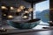 Floating Opulence a freestanding marble bathtub exuding a sense of luxury. Generative AI