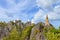 Floating pagoda on peak of mountain at Wat Chaloem Phra Kiat Phra Bat Pupha Daeng temple in Chae Hom district, Lampang, Thailand