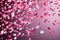 Floating Pink and Red Confetti on Romantic Background
