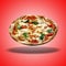 Floating Pizza Casarecce on red radial gradient