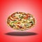 Floating Pizza tuna on red radial gradient