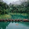 Floating rafts for recreation and relaxation while holidays or vacation in Thailand, Khao Sok, Cheow Lan Lake, Ratchaprapa Dam