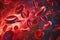 Floating Red Blood Cells in the Air, A Fascinating Microscopic View of Circulating Life, A colossal poster-like visual of blood