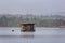 Floating sauna on the morning lake