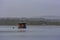 Floating sauna on the morning lake