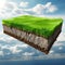 floating slice of land with green grass surface and soil section - a mesmerizing blend of flying land, grass texture, and