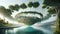 A floating stadium design with hanging gardens - futuristic environmental architecture. Generative AI