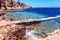 Floating swimming pier pontoon rocks red sea beach landscape