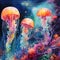 Floating Symphony: An ethereal ballet of jellyfish in a surreal underwater garden