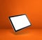 Floating tablet pc computer isolated on orange. Square background