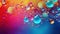 Floating vibrant soap bubbles on colored backdrop, water droplets or oil bubbles suspended underwater. abstract scene