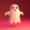 Floating white ghost on red background with copy space generative ai illustration