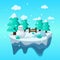 Floating winter island in flat illustration with snow man and ice panorama. Ice island illustration. winter vector background fit