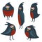 A flock of birds. Unusual and funny painted birds in a cartoon style. Cartoon. Stickers. Design of a postcard, banner, vector