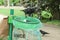 Flock of crows eating garbage from a trash bin