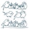 Flock of funny cute birds. Illustration for internet and mobile website