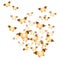 A flock of isolated flying golden butterflies on a white background. Illustration.