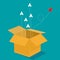 Flock of paper planes flew out of the box. out of the box concept. vector illustration