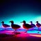 A flock of seagulls standing on the beach at night AI Generated