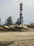 A flock of sheep feeds close to the oil refining complex in Corinth, Greece.