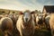 Flock of sheep, idyllic farm scene, peaceful grazing and serenity