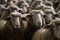 A flock of sheep in a pen. Close-up of sheep. Generation of AI