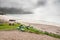 Flock of sheep sleeps by beautiful Keem bay, Achill island, county Mayo, Ireland