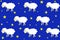 A flock of sheep walks in a night sky