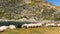 Flock of sheeps grazing on mountain in summer time