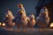 Flock of Young Chickens Gathering for Trick or Treat on Halloween