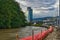 Flood barriers at river Hron in Banska Bystrica near Europa shopping centre