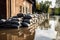 flood in the city sandbags and water. Generative AI