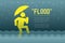 Flood Disaster of man icons pictogram with umbrella design infographic illustration