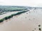 Flood on the Dniester River. Flooded village of Galich. Fields in dirty water. Natural disasters, rains and floods