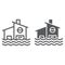 Flood line and glyph icon, disaster and home, flooded house sign, vector graphics, a linear pattern on a white