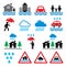 Flood, natural disaster, heavy rain icons set - environment, natural disaster concept