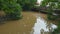 Flood on a over the river bridge drowned by the floods