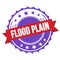 FLOOD PLAIN text on red violet ribbon stamp