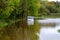 Flood in Staffordshire town Stone, UK. The river Trent flooded the roads and The Crown Meadow. Some cars were drown in water