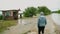 Flood water of a hurricane flooding the countryside. Hit area with storm surges