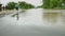 Flood water of a hurricane flooding the countryside. Hit area with storm surges