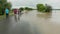 Flood water of a hurricane flooding the countryside. Hit area with storm surges