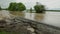 Flood water of a hurricane flooding the countryside. Hit area with storm surges