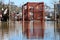 Flood waters over bridge in Aurora, Indiana